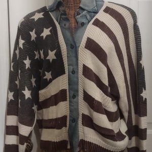 American Flag Patriotic Layered Denim Look Sweater XL